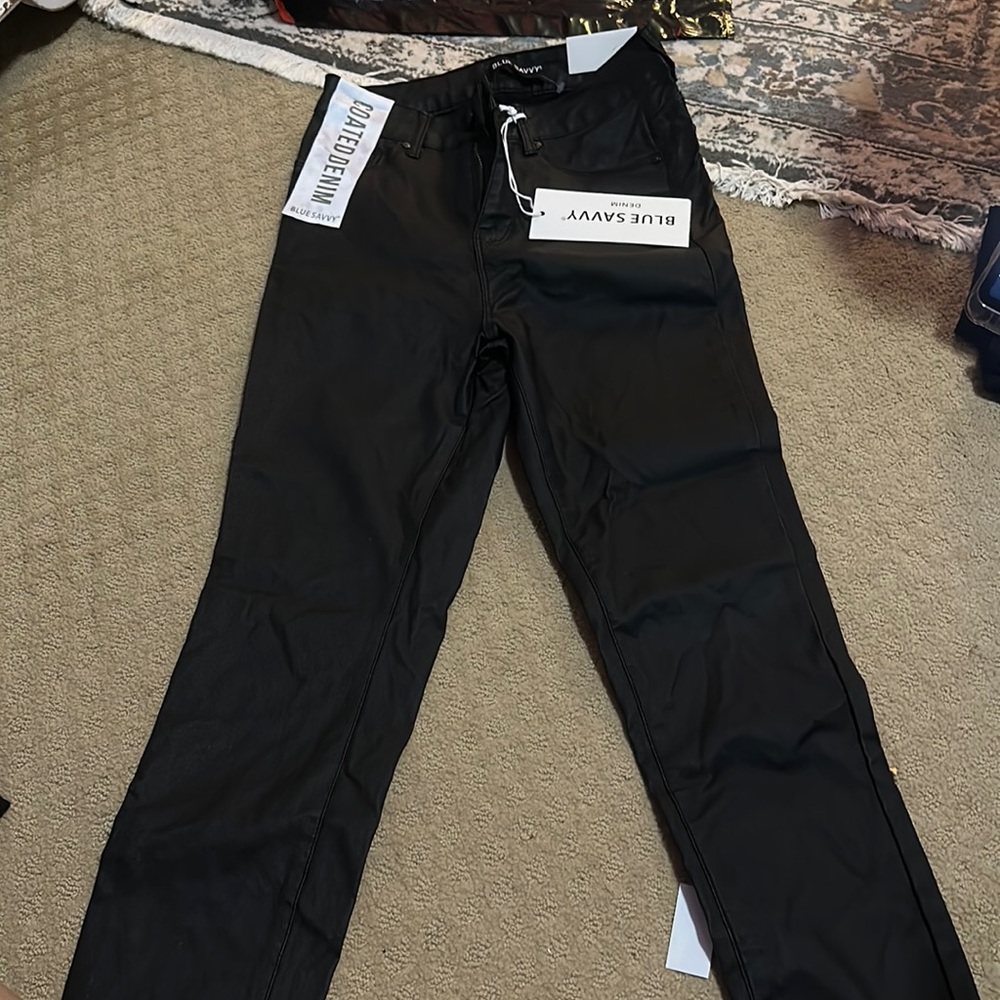 High Rise Coated Denim Pants
